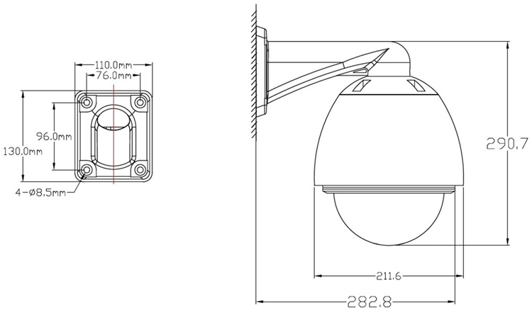 戶外防水1080P全高清網絡高速球機尺寸圖